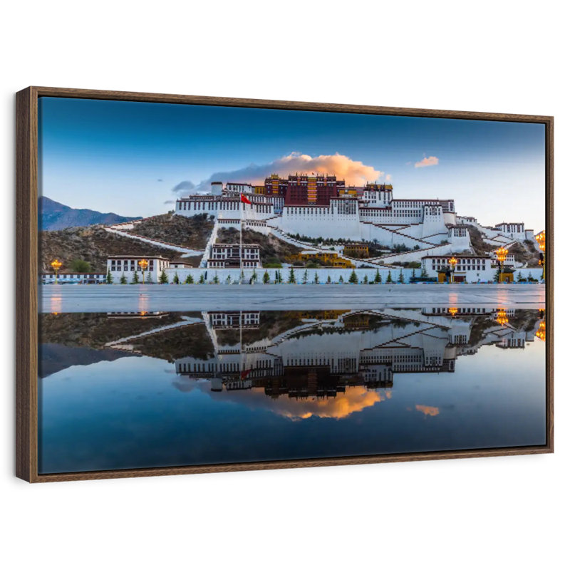 Palais du Pocala au Tibet, 13 po x 9 po, Cadre flottant en noyer