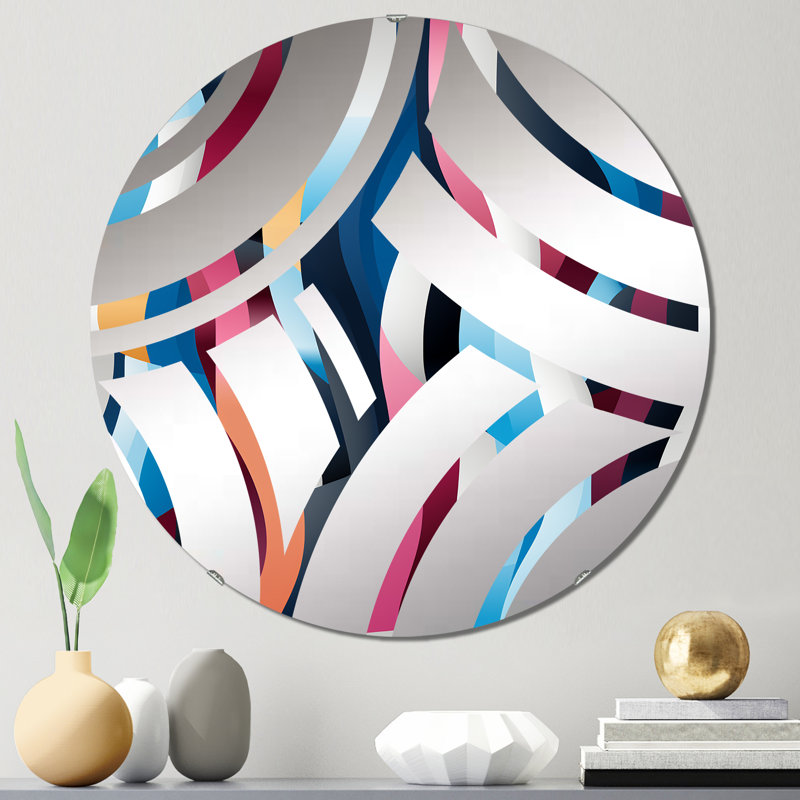 Blue And Pink Futuristic Striped Pattern - Centre Wave Decorative Mirror, 23.6" x 23.6"