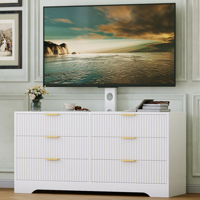 Meuble télé avec support pour téléviseur de 32 à 85 pouces, meuble audio-vidéo en bois avec 6 tiroirs, meuble multimédia moderne pour le salon ou la chambre à coucher