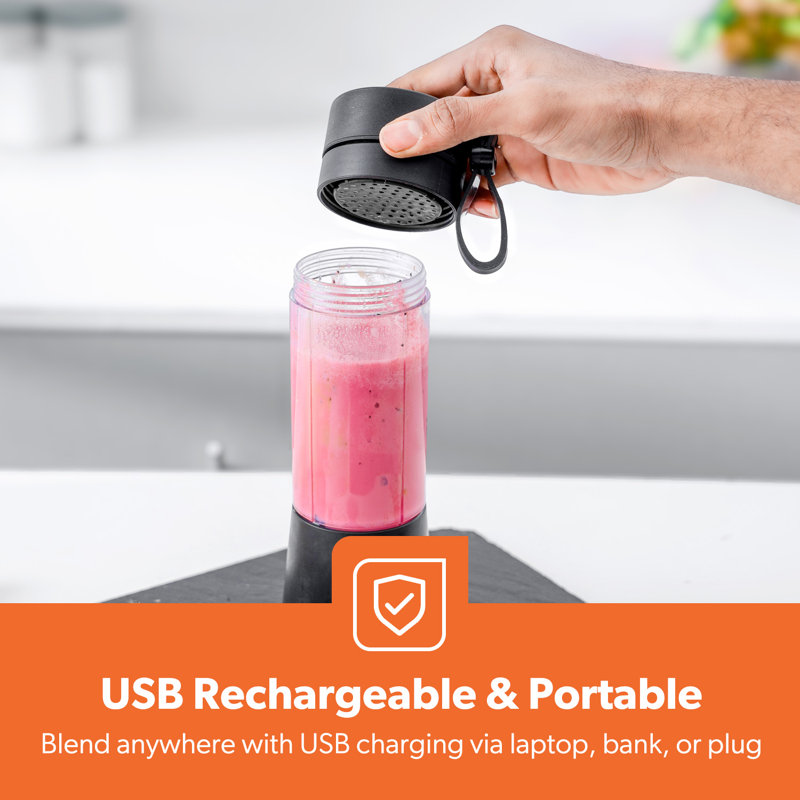 GEEPAS Electric Portable Blender Compact USB Rechargeable Cordless 1 Year Warranty 330ML, Black