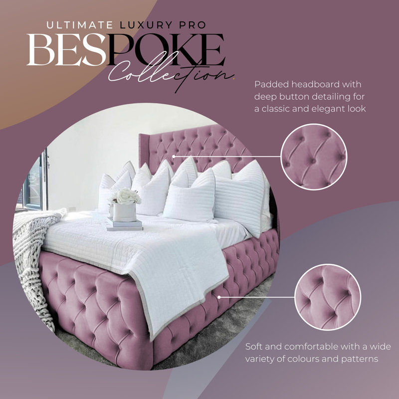 Ericka Chesterfield Ottoman Storage Bed - Deep Button-Tufted Velvet Upholstered Bed Frame, Lilac, Small Double (4')