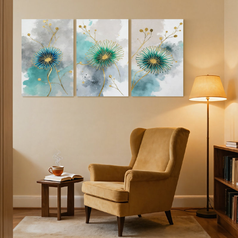 Plantes et fleurs, ensemble de 3 reproductions d'art sur toile, H 30 po x l 60 po