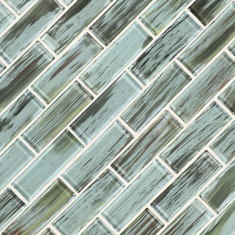 Subway 12 in. x 12 in. Glossy Glass Mosaic Wall Tile, Tidalstroke