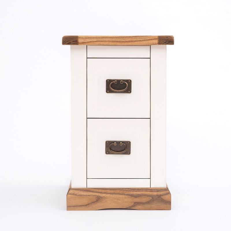 Pittsford 35cm W Solid + Manufactured Wood Bedside Table, White, Brass Handle