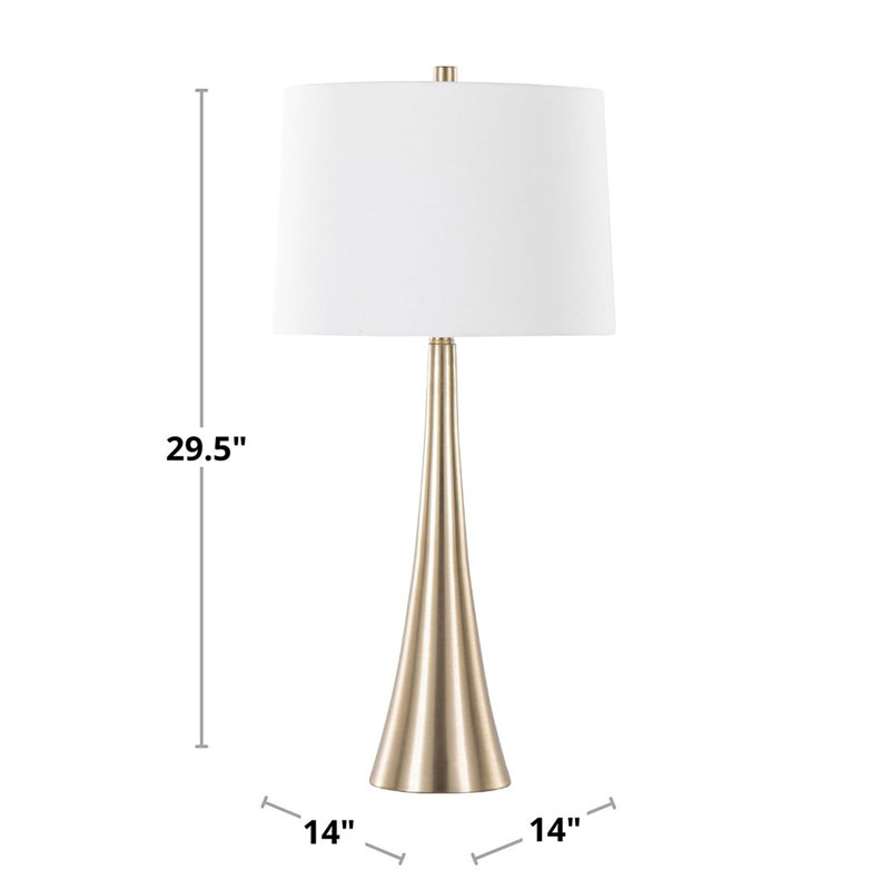 Lampe de table contemporaine 29 po en métal, bronze doré mat avec abat-jour en lin blanc, ensemble de 2