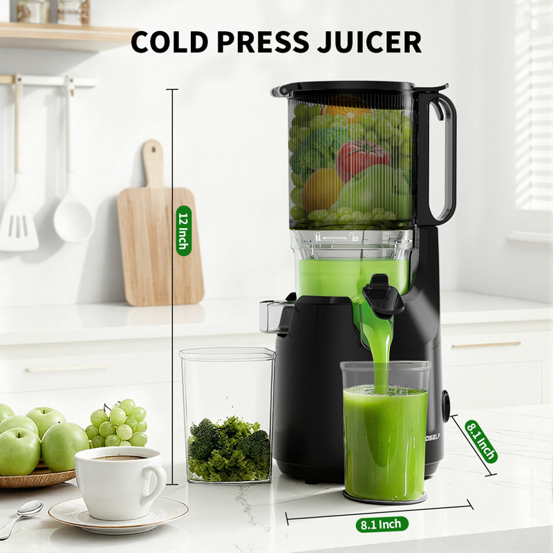 Presse-agrumes à froid - 5,3 po d'alimentation, capacité de 1,7 L, rendement élevé en jus, presse-agrumes, extracteur de jus lent puissant avec contrôle total de la pulpe Facile à nettoyer