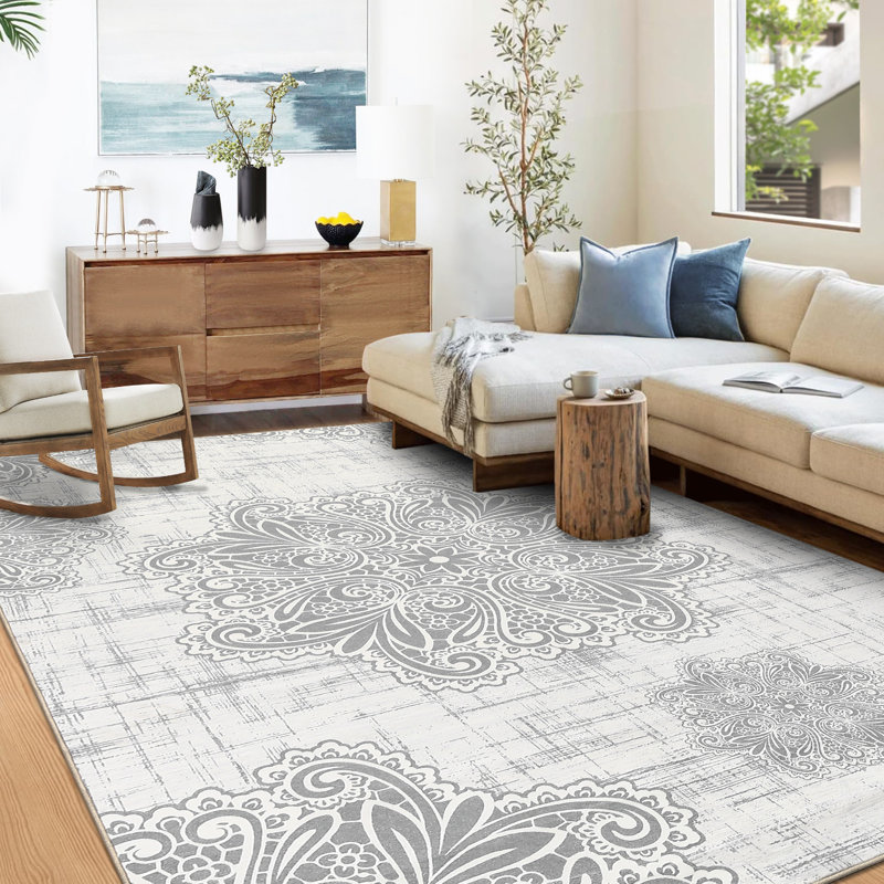 Sharmine Washable Floral Indoor Rug, Rectangle 5' x 7'
