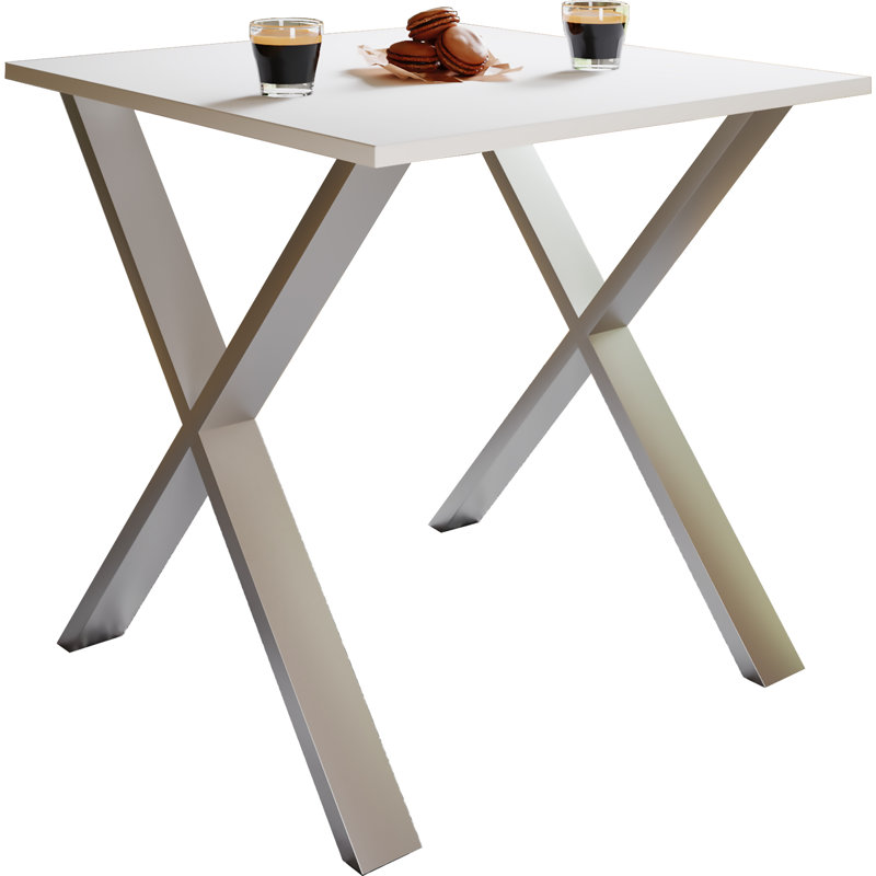 Alwilda Metal Base Dining Table, White, 76cm H x 80cm W x 50cm D, Tan