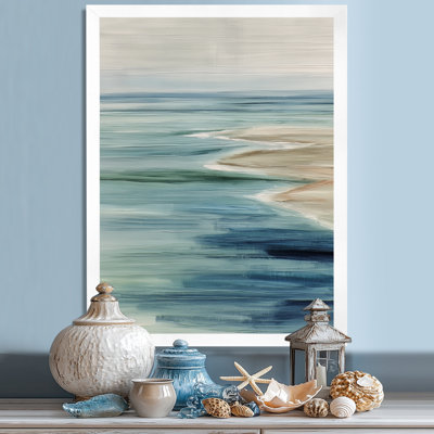 Blue Green Parallel Beach Of Abstract Coastal Landscape - Beach Wall Art, Blue Coastal Canvas Print
