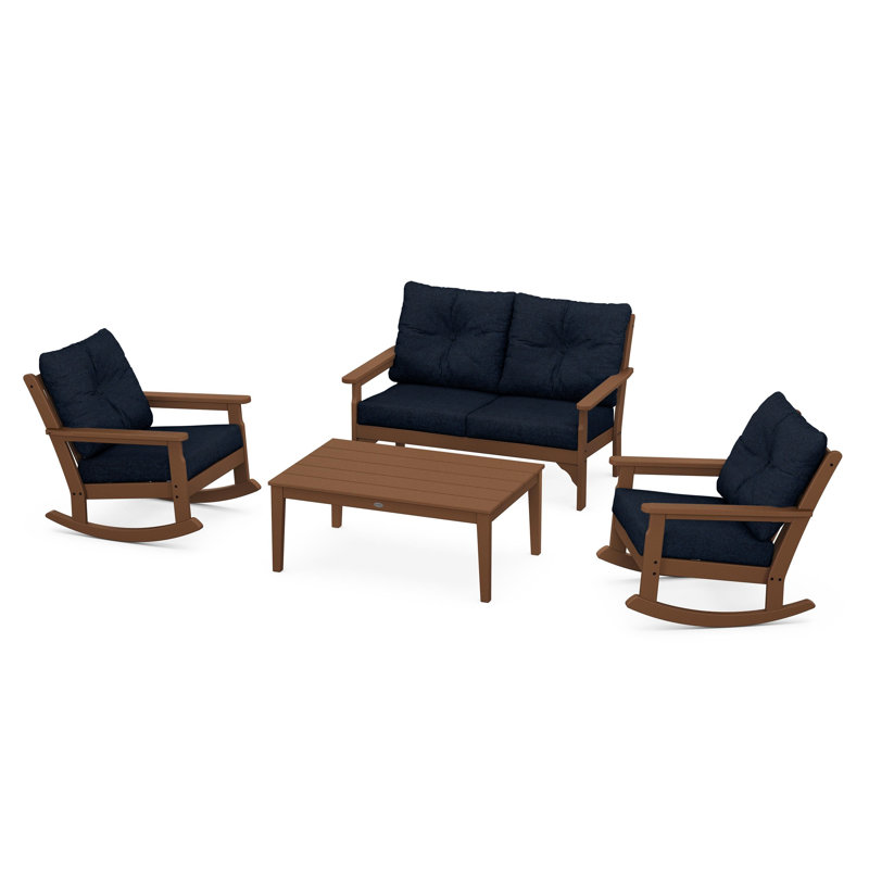 Vineyard 4-Piece Deep Seating Rocking Chair Set, Marine Indigo, Teak