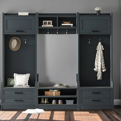 Portemanteau amovible 4 en 1 avec rangement et 7 crochets, portemanteau multifonctionnel avec tiroirs de rangement et armoire, banc à chaussures antique pour le vestibule