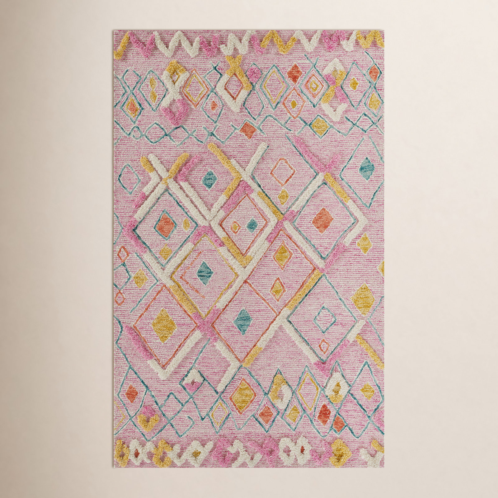 Charlize Pink Hand-Tufted Wool Moroccan Rug, Rectangle 8' x 10'