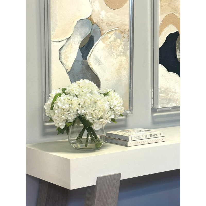 Hydrangea Bouquet In Bubble Glass Vase, White