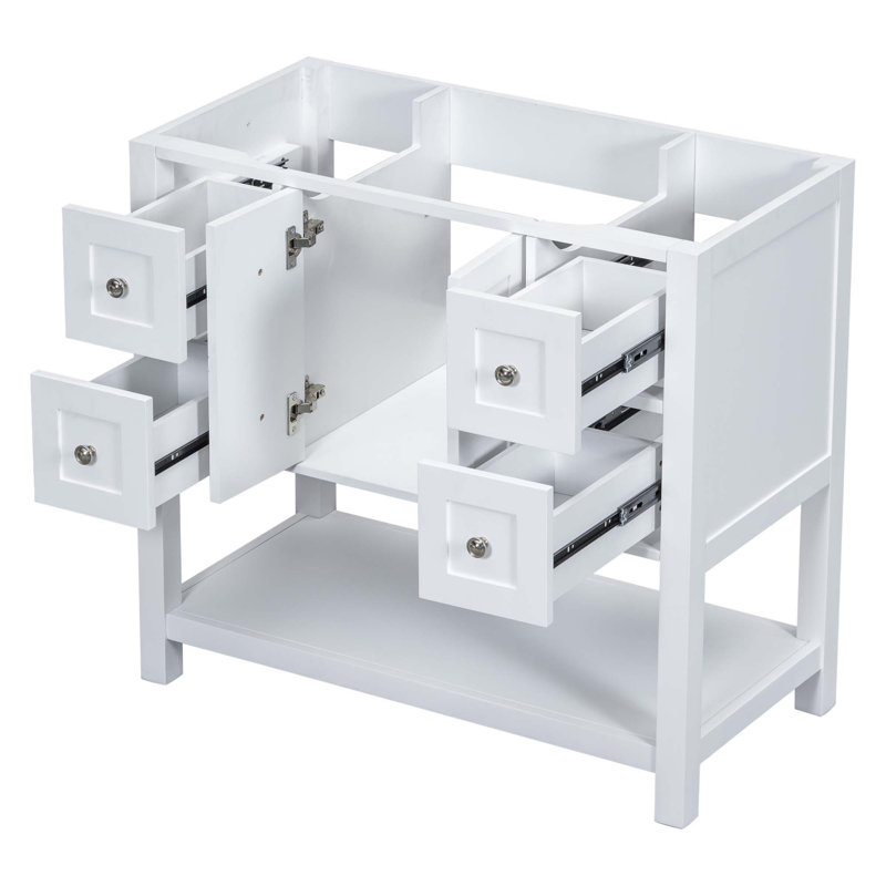 Base de meuble-lavabo avec 4 tiroirs et portes à fermeture douce (sans lavabo), Blanc