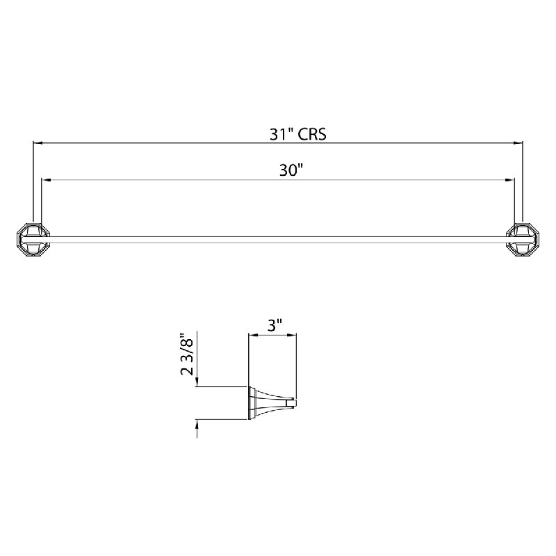 24" Towel Bar, 2.38" H x 30" L x 3" D, Polished Chrome