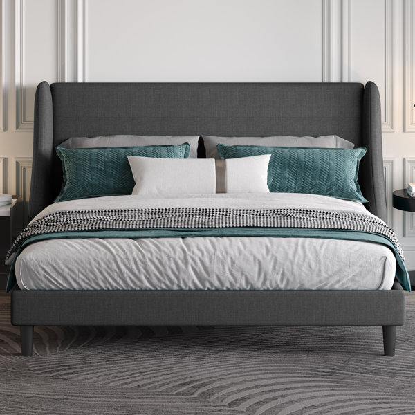 Allewie King Size Bed Frame with 4 Storage Drawers and Button Tufted &  Wingback Headboard, Dark Grey 