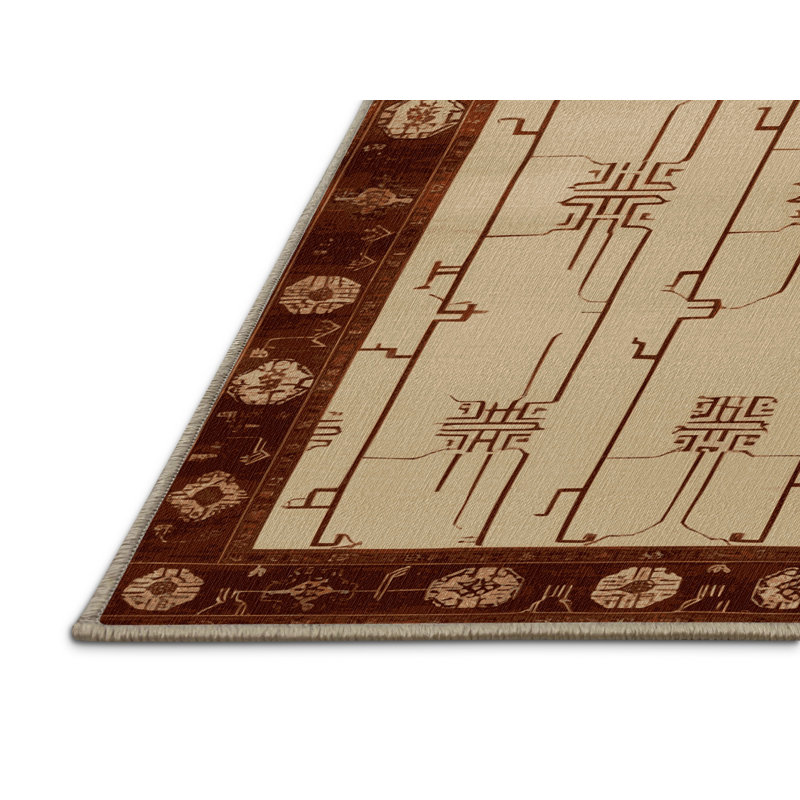 Tapis art déco brun lavable à la machine, Rectangle 6 pi x 9 pi