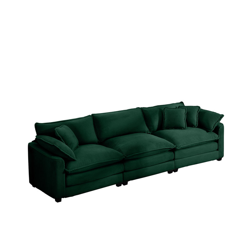 Bequette Sofa, 3, Green Corduroy, 34" H x 114.5" W x 34.5" D