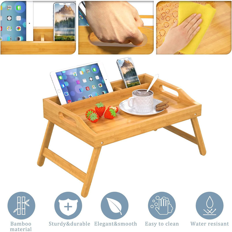 Materse Breakfast Tray Bamboo Bed Tray Table With Foldable Legs Multipurpose Lap Tray (Natural)