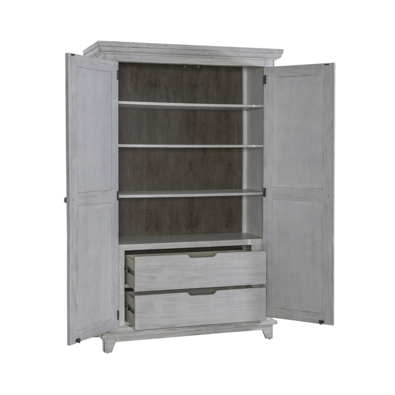 Riverstone White Rustic Pine Armoire with Adjustable Shelves