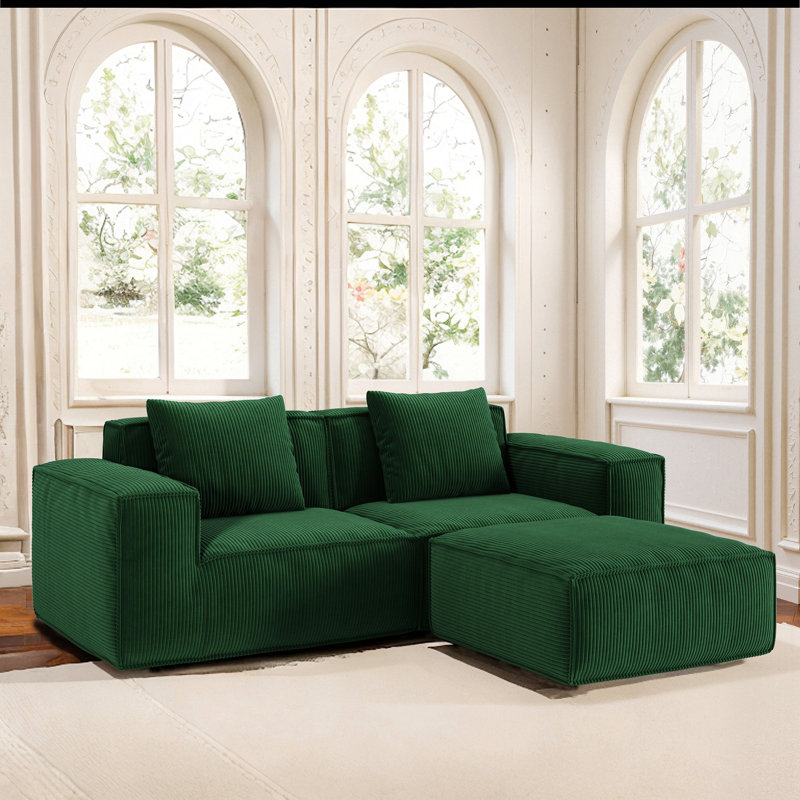 Canapé avec un repose-pieds, H 39,39 po x l 86,62 po x P 28,41 po, 3, Vert