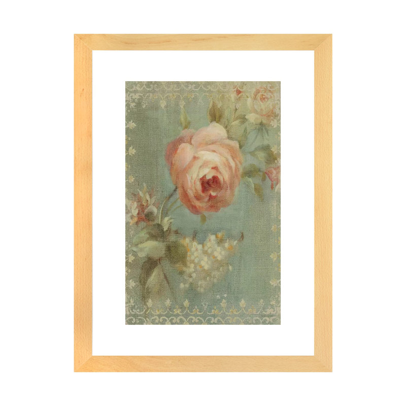 Rose par Danhui Nai - reproduction d'art, Blanc, H 24 po x l 16 po x P 1 po, Toile avec cadre en bois beige
