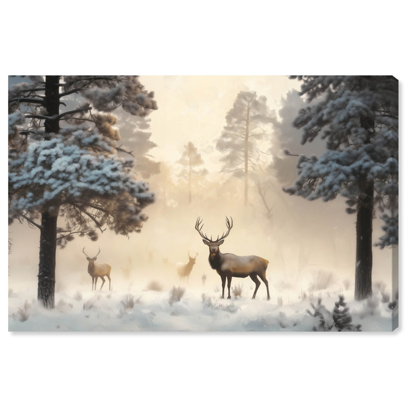 Décoration murale en forme de cerf dans la forêt d'hiver, reproduction d'art acrylique par Art Remedy, prête à être accrochée, 54 x 36