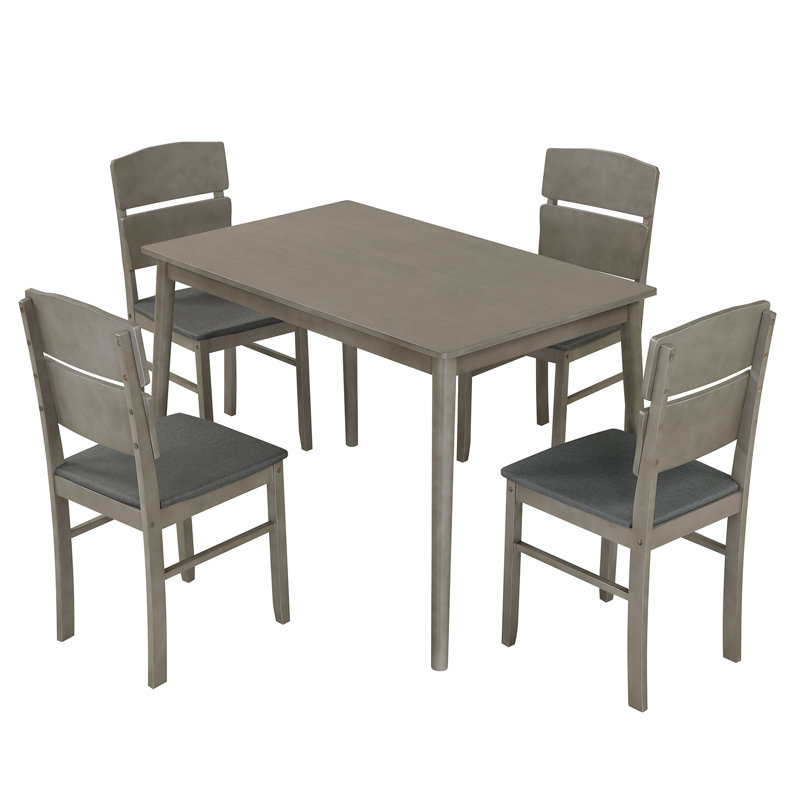 Ensemble de table de salle à manger 5 pièces avec 4 chaises rembourrées et 1 table rectangulaire pour salle à manger grise