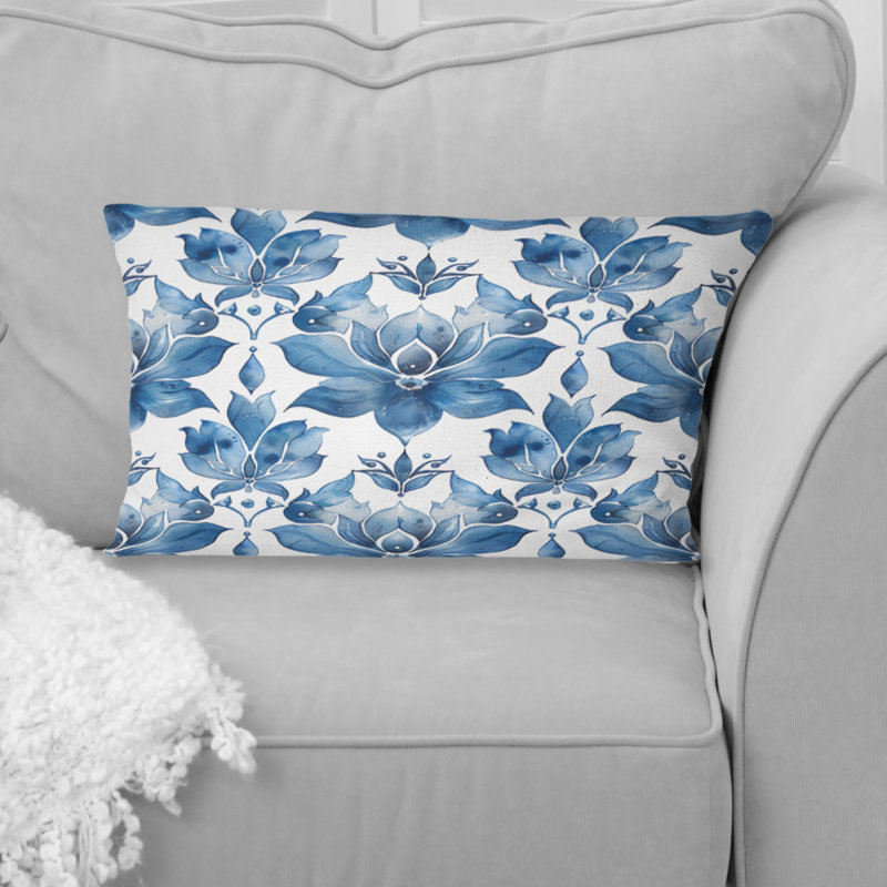 Coussin lombaire glamour Flower Gardens, Bleu / blanc