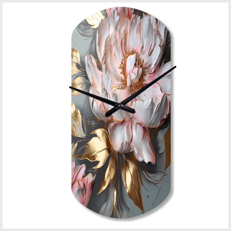 Grande horloge murale rose pivoines grises élégantes IV, Grand