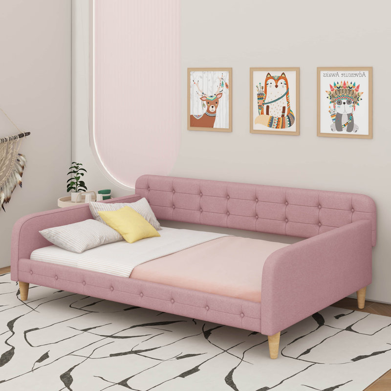 Full Size Upholstered Daybed With Legs, Rubine