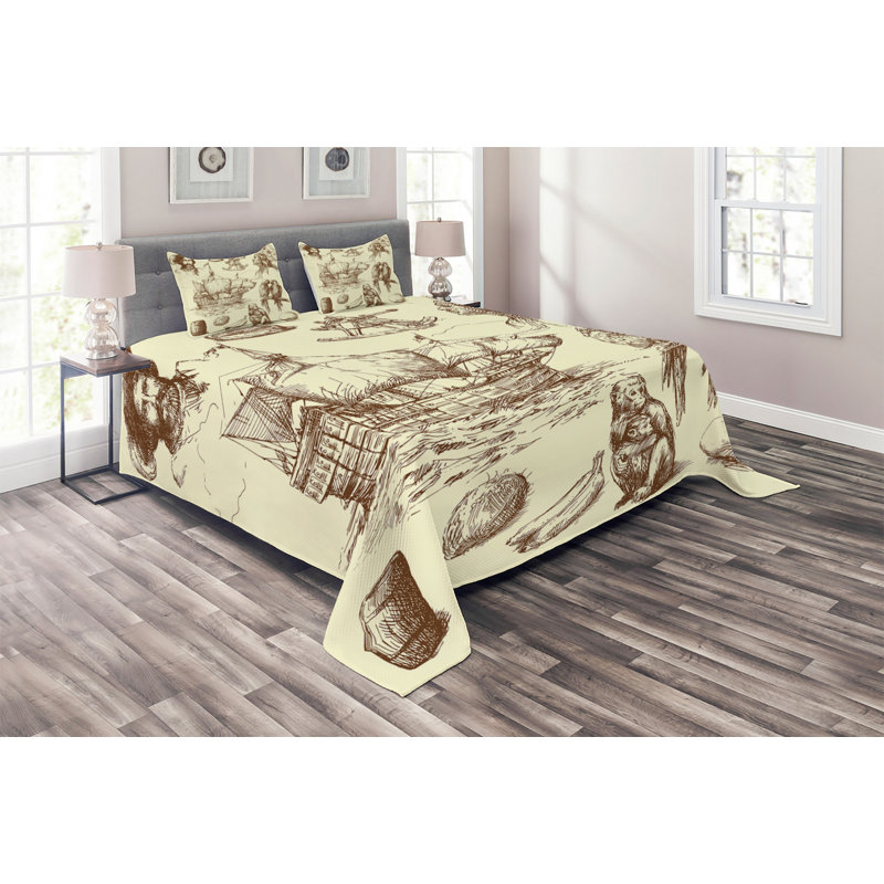 Coastal Polyester Coverlet, King Bedspread + 2 Shams