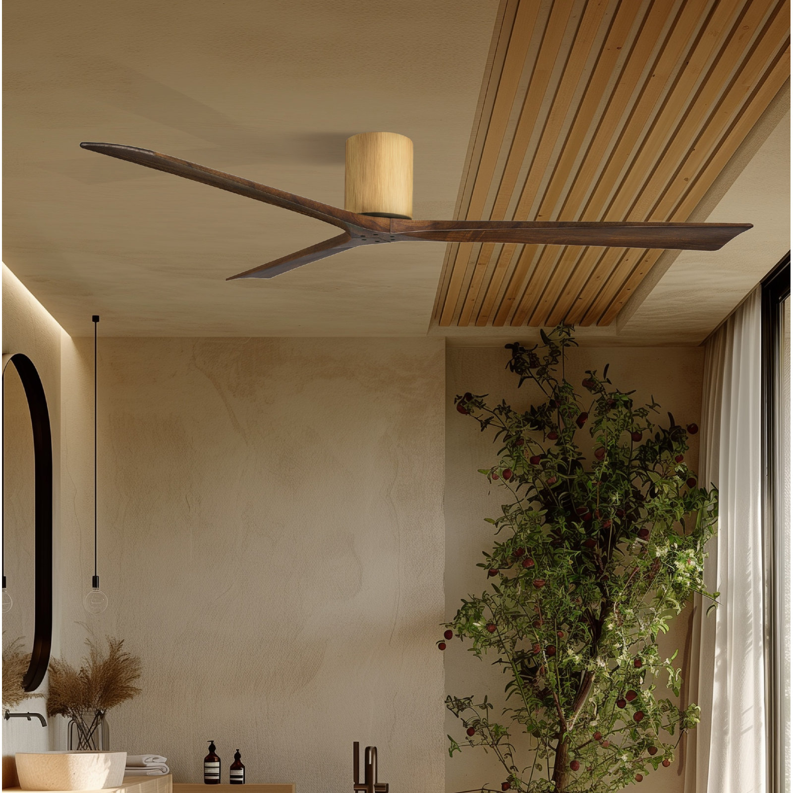 Olivier Ceiling Fan, Walnut Tone, Light Maple, 72"