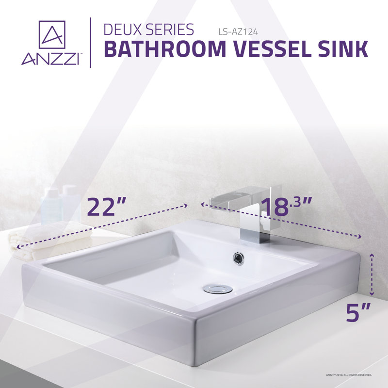 ANZZI Deux Series 18.3'' White Vitreous China Rectangular Bathroom Sink with Overflow