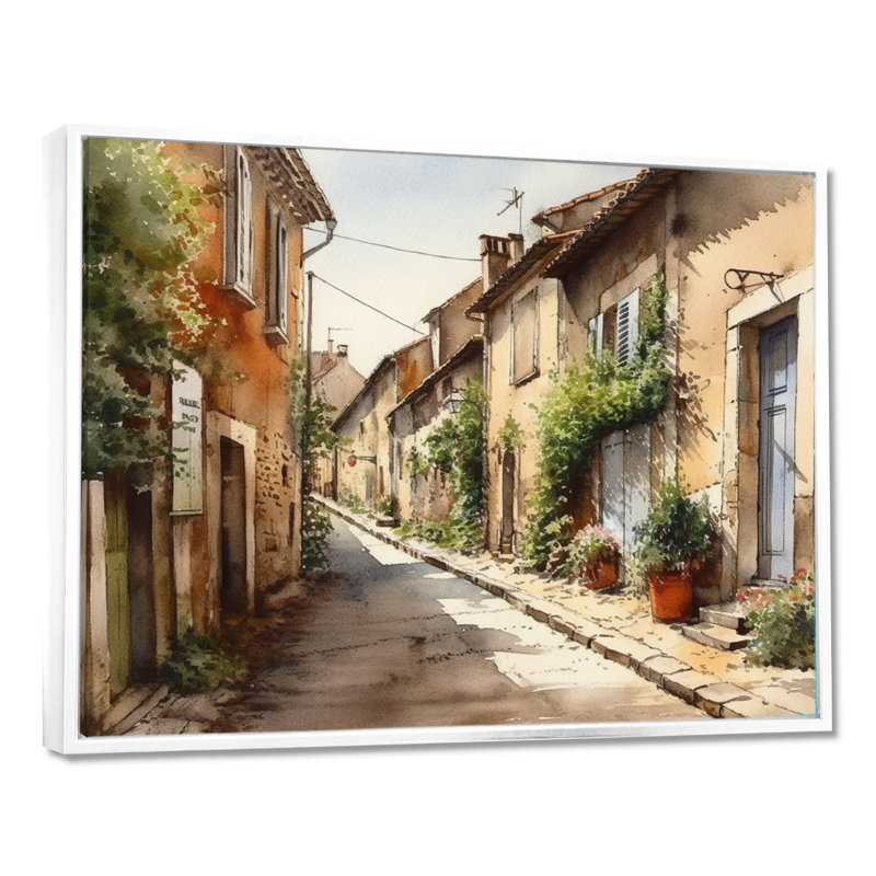 «Rochan Mediterranean Village Street I - Landscape Cottage», reproduction sur toile encadrée, H 34 po x l 44 po x P 1,5 po