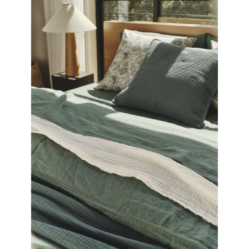 Organic Relaxed Belgian Flax Linen Sheet Set, California King Sheet Set with 2 Pillowcases, Juniper
