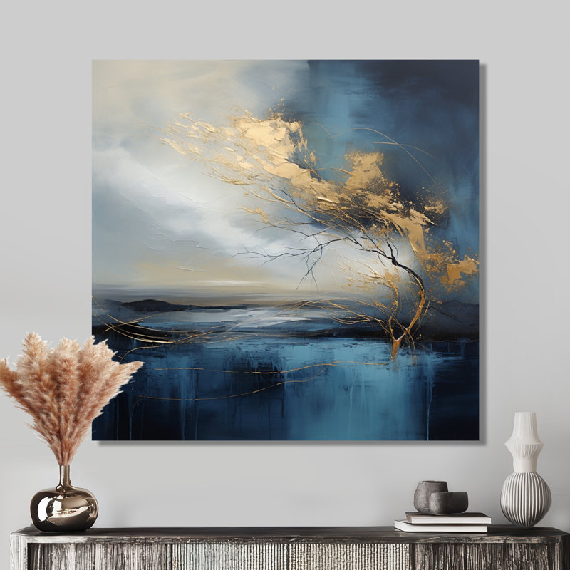 «Lonely Tree Storm Is Coming», impression d'art abstrait paysage mural, H 16 po x l 16 po, Toile tendue