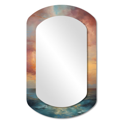 Almeida Ocean Sunset Celestial Symphony - Sunset Cylinder Mirror, Teal Asymmetrical Unique Wall Mirror, Printed Metal Art