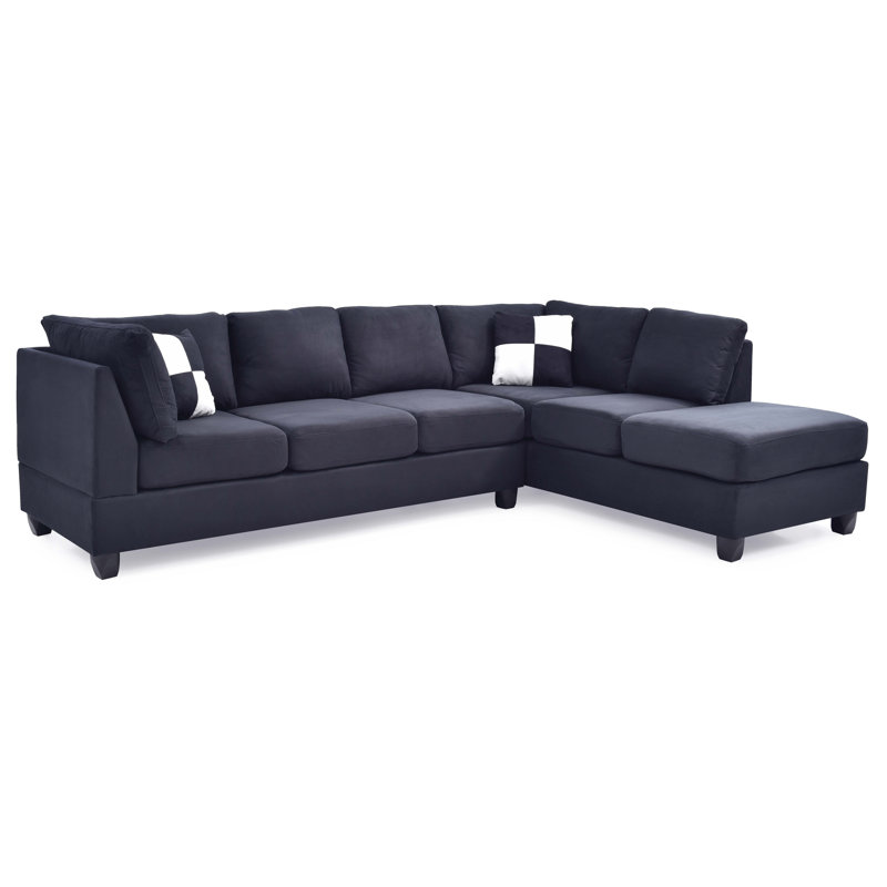 Sectionals (Without Ottoman), Right Hand Facing, Black Blue Fabric
