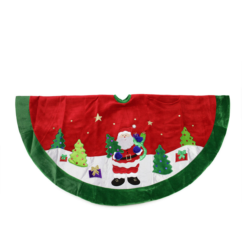 Jupe d'arbre de Noël 48 "en velours de coton avec bordure verte 48"