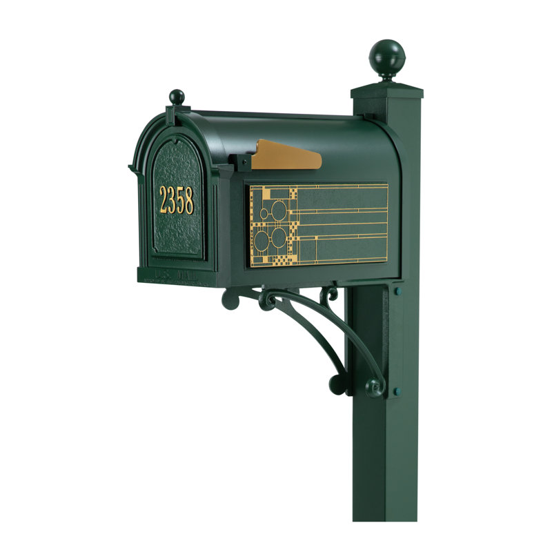Package: Deluxe Mailbox Frank Lloyd Wright Coonley Package #1 (Capitol Mailbox, Deluxe Post, Personalized Door, Non-Personalized Coonley Side Plaques)