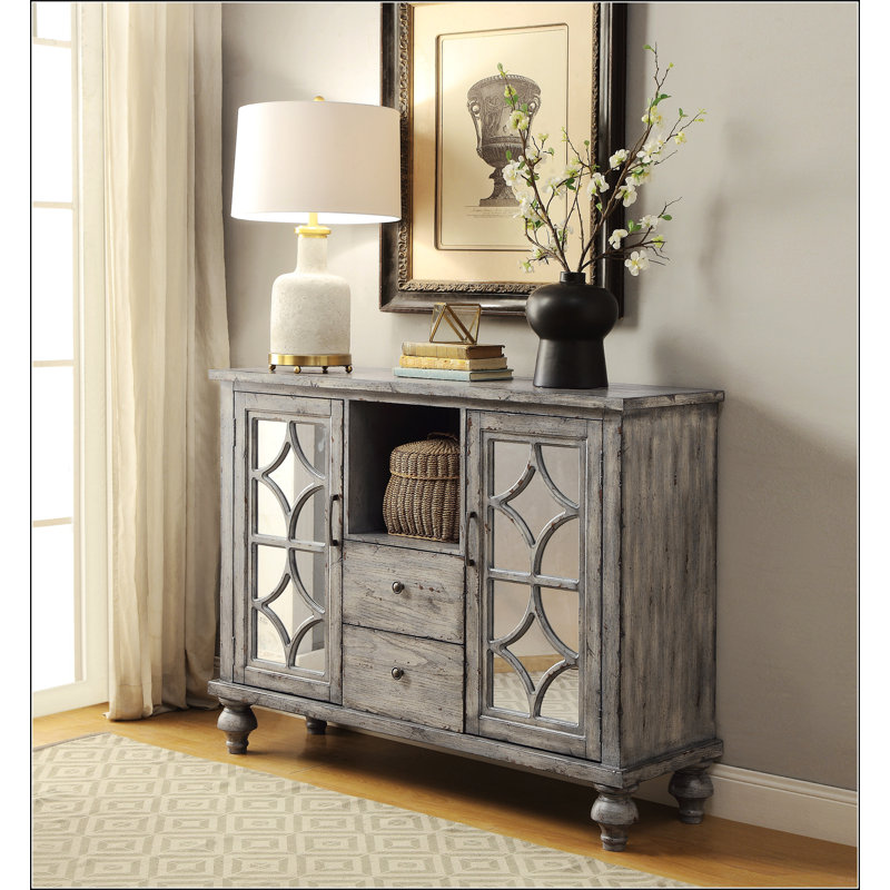 Charming Console Table With Open Compartment And Ornamental Design For Stylish Spaces