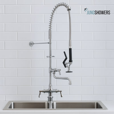 Juno Commercial Pre Rinse Faucet Chrome Dual Lever Deck Mounted Kitchen Faucet