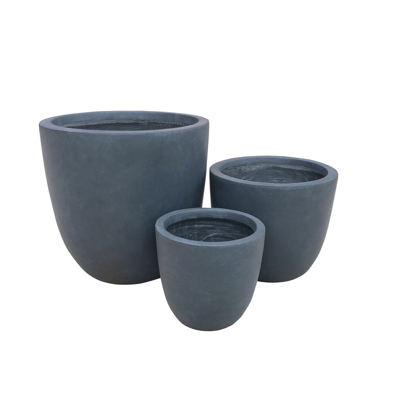 3-Piece Round Concrete Indoor/Outdoor Pot Planter Set , Granite, 17'' H x 18" W x 18" D