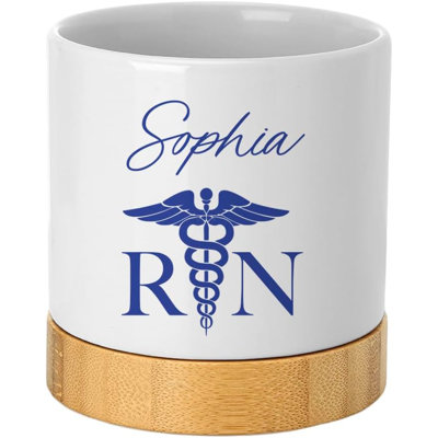 Pot de fleurs personnalisé 4 "avec drainage, symbole du caducée, nom, cadeau de médecin