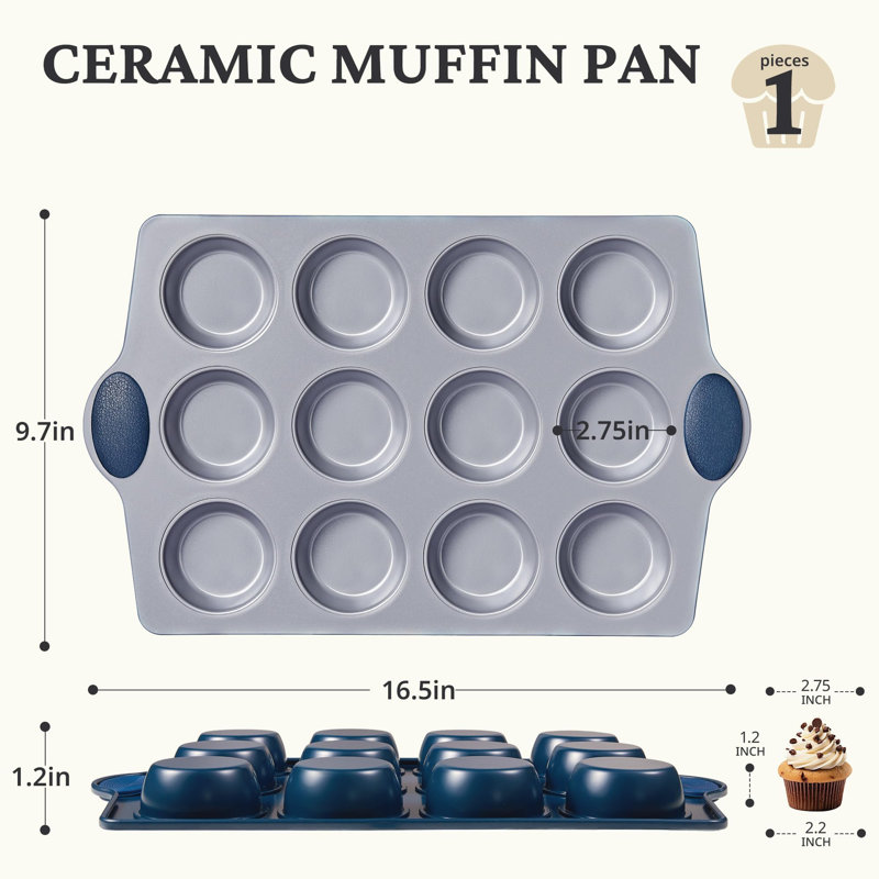 Moule à 12 muffins en céramique antiadhésif non toxique pour 12 tasses, sans PFOA et PFOA, acier résistant à la rouille résistant à la rouille et au four