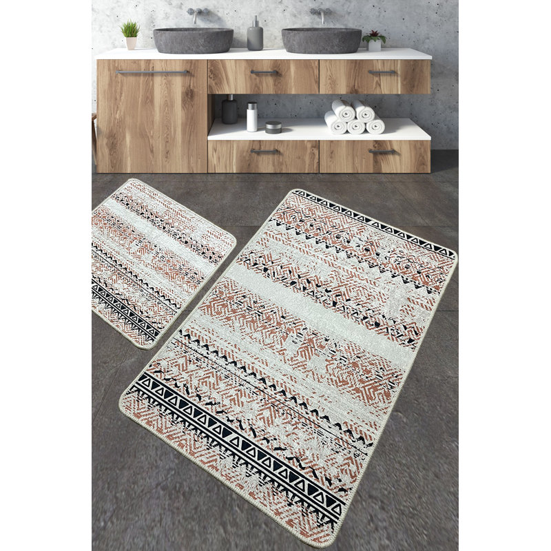 Luxurious Bathmat Set (2 Pieces), Antibacterial Polyester, 23.6 x 39.4 inches & 19.7 x 23.6 inches | Soft 0.4-inch Pile Height, Non-Slip Underside, Machine Washable | Ideal for Bathroom Comfort & Safety