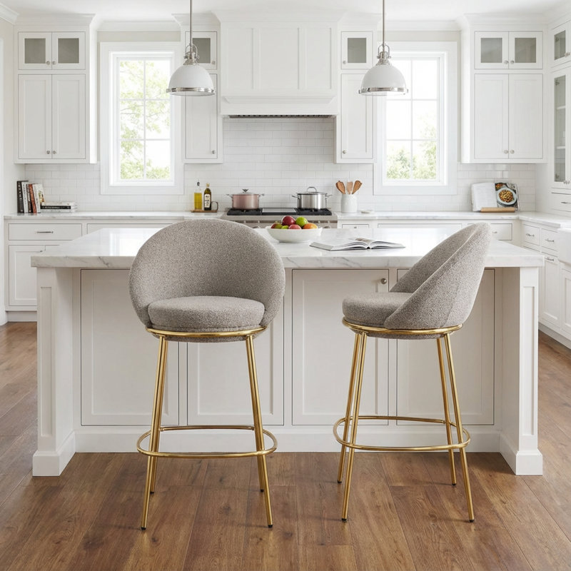  Ensemble de 2 tabourets de bar rembourrés en métal Celano, Beige