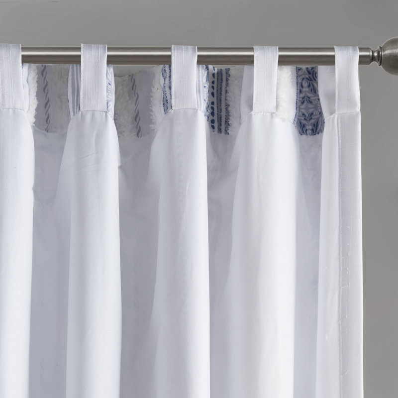 Navy and White Velvet Polyester Boho-Chic Light Filtering Curtain Panel