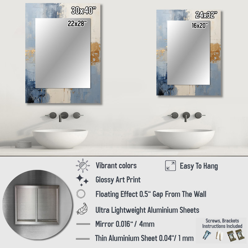 Beige And Gold Minimalism Scandinavian II - Scandinavian Unique Mirror, Scandinavian Large Wall Mirror, Printed Metal Art